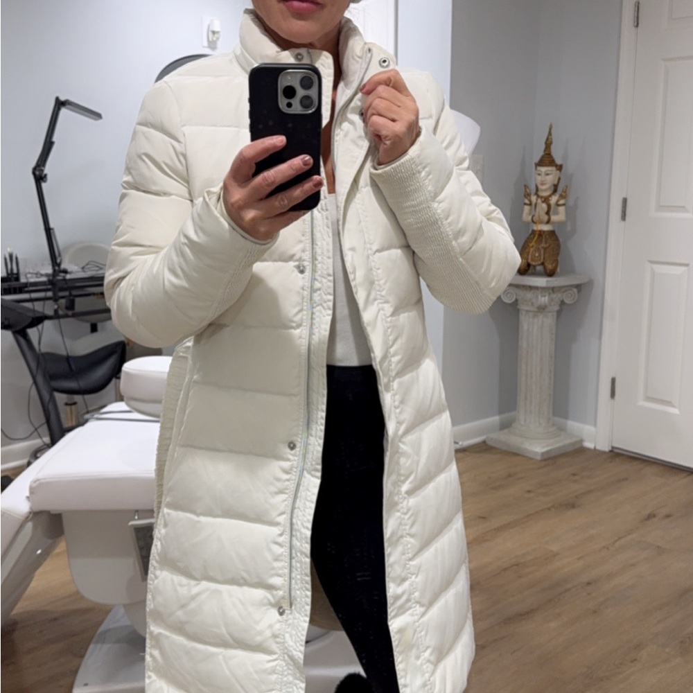 Express White Silver Long Puffer Coat
